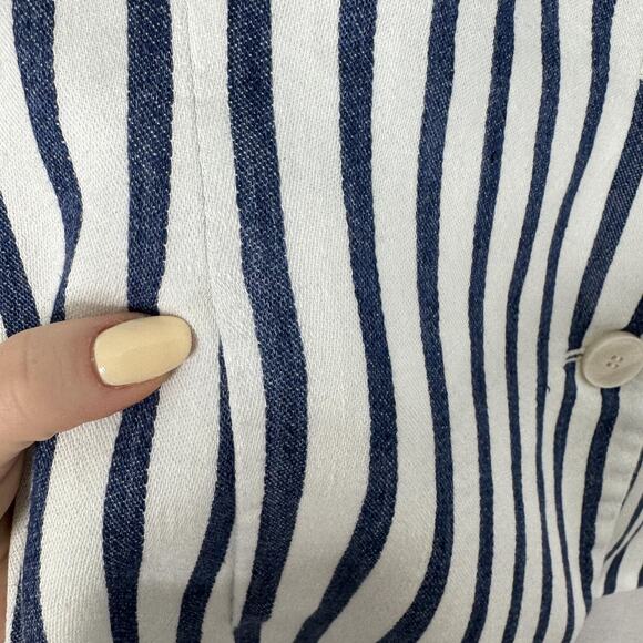 Carlisle Collection Blazer Womens 8 Blue Striped Linen Blend Jacket Nautical - Picture 4 of 16